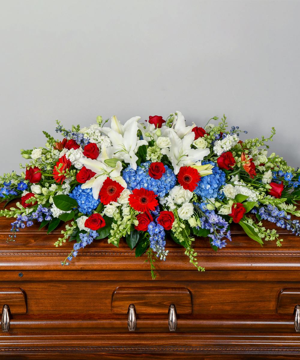 Patriotic Casket Spray Philadelphia Florist, Funeral Flower Delivery