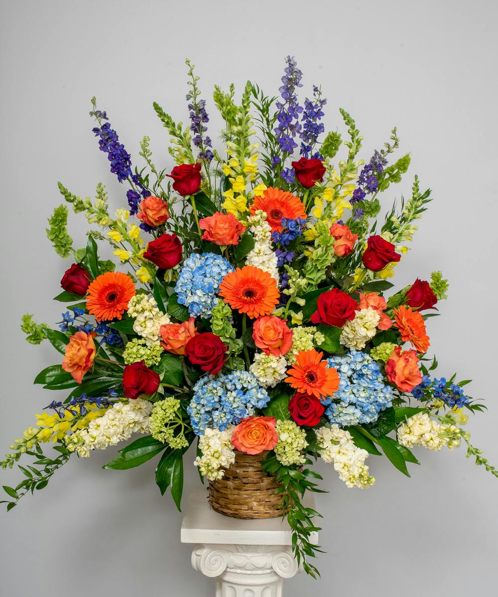 Vibrant Funeral Basket Arrangement Funeral Flower Delivery, Philadelphia Florist Robertson's