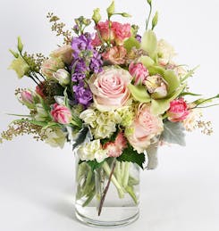 A colorful, mixed floral arrangements