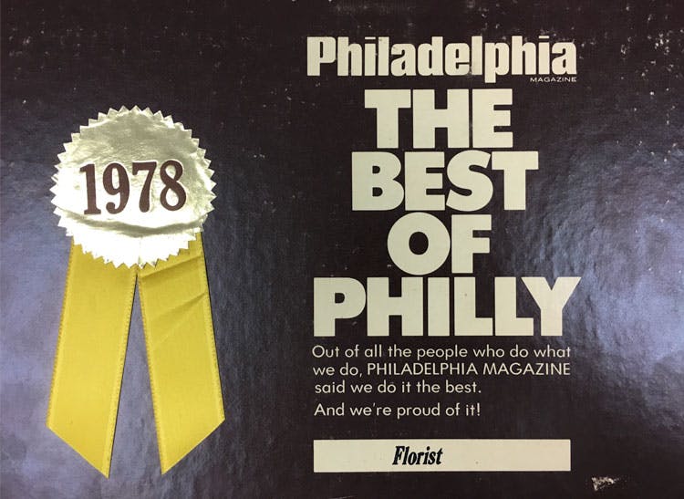 Our 1978 award for Philadelphia Magazine's Best of Philly